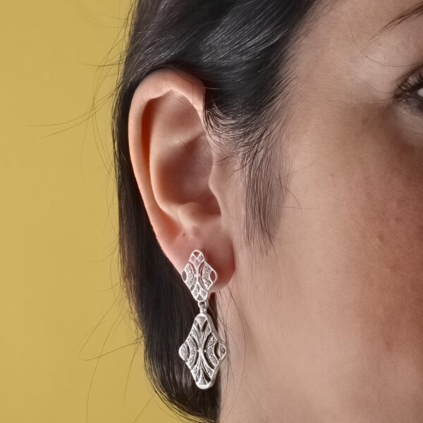 18K PENDIENTES ORO BLANCO DOBLE CUERPO JUEGO NOVIA CIRCONITA 40X15 MM PRESION - Imagen 2