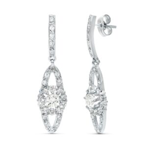 18K PENDIENTES ORO BLANCO JUEGO NOVIA CIRCONITA 35X9 MM PRESION