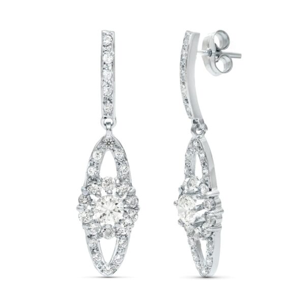 18K PENDIENTES ORO BLANCO JUEGO NOVIA CIRCONITA 35X9 MM PRESION