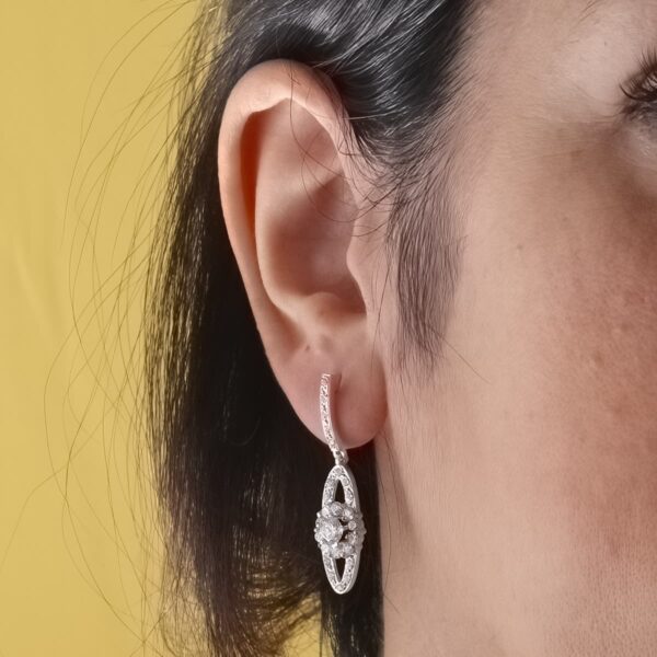 18K PENDIENTES ORO BLANCO JUEGO NOVIA CIRCONITA 35X9 MM PRESION - Imagen 2