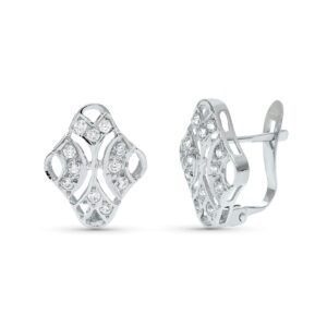 18K PENDIENTES ORO BLANCO JUEGO NOVIA CIRCONITA 15X10 MM CIERRE CATALAN