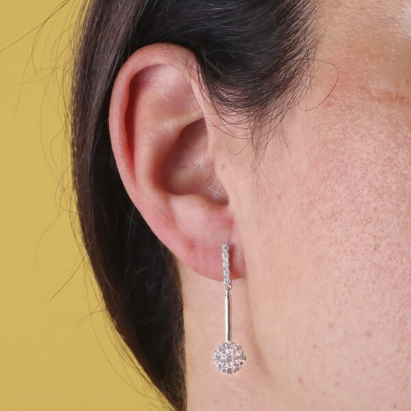 18K PENDIENTES ORO BLANCO DOS CUERPOS JUEGO DE NOVIAS CIRCONITA 33X6 MM CIERRE PRESION - Imagen 2