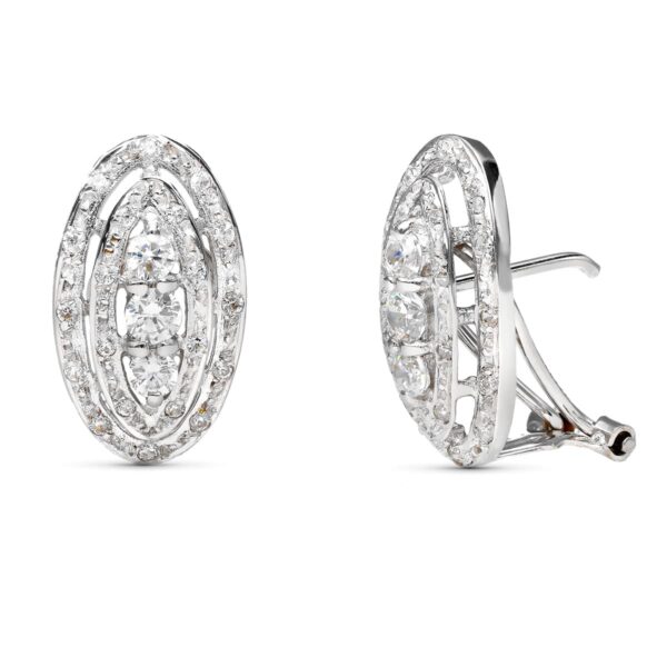 18K PENDIENTES ORO BLANCO JUEGO NOVIA CIRCONITA CIERRE OMEGA 18X10 MM OMEGA