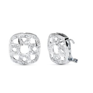 18K PENDIENTES ORO BLANCO JUEGO NOVIA 16X16 MM CIERRE OMEGA