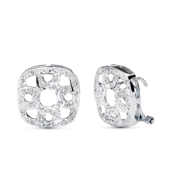 18K PENDIENTES ORO BLANCO JUEGO NOVIA 16X16 MM CIERRE OMEGA