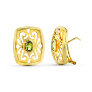 18K PENDIENTES ORO AMARILLO CALADOS CON OLIVINA. CIERRE OMEGA