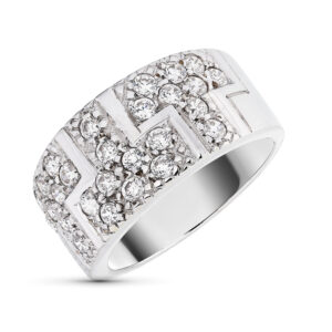 18K SORTIJA ORO BLANCO DETALLES BRILLO CON CIRCONITAS. ANCHO: 10 MM