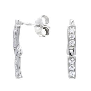 18K PENDIENTES ORO BLANCO LARGO Y CIRCONITA CIERRE PRESION
