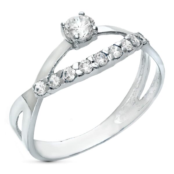 18K SORTIJA ORO BLANCO CRUZADA CON CIRCONITAS. ANCHO: 8 MM