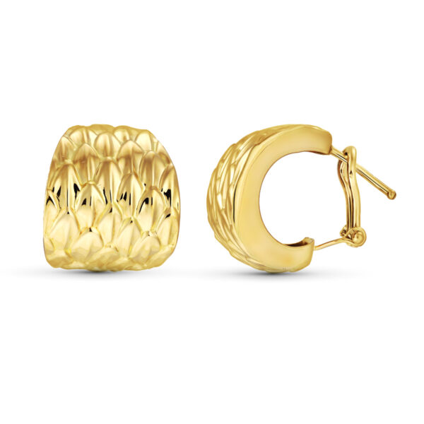 18K PENDIENTES ORO AMARILLO TALLADOS. 18X17 MM CIERRE OMEGA