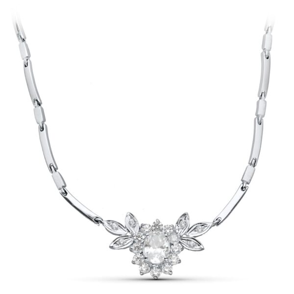 18K GARGANTILLA ORO BLANCO JUEGO NOVIA CENTRO 8X6 MM 45CM CIERRE MOSQUETON