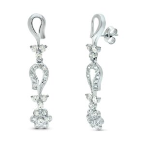18K PENDIENTES ORO BLANCO JUEGO NOVIA ARTICULADO CIRCONITA 42X7 MM PRESION