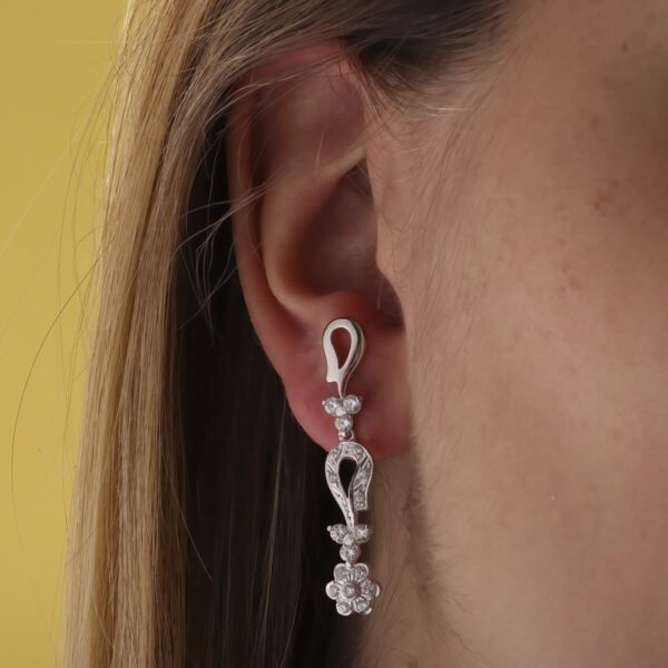 18K PENDIENTES ORO BLANCO JUEGO NOVIA ARTICULADO CIRCONITA 42X7 MM PRESION - Imagen 2