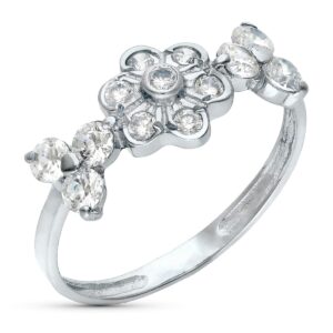 18K SORTIJA ORO BLANCO FLOR CON CIRCONITAS. ANCHO 7 MM