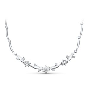18K GARGANTILLA ORO BLANCO JUEGO NOVIA FLORES CIRCONITA 45CM CIERRE MOSQUETON