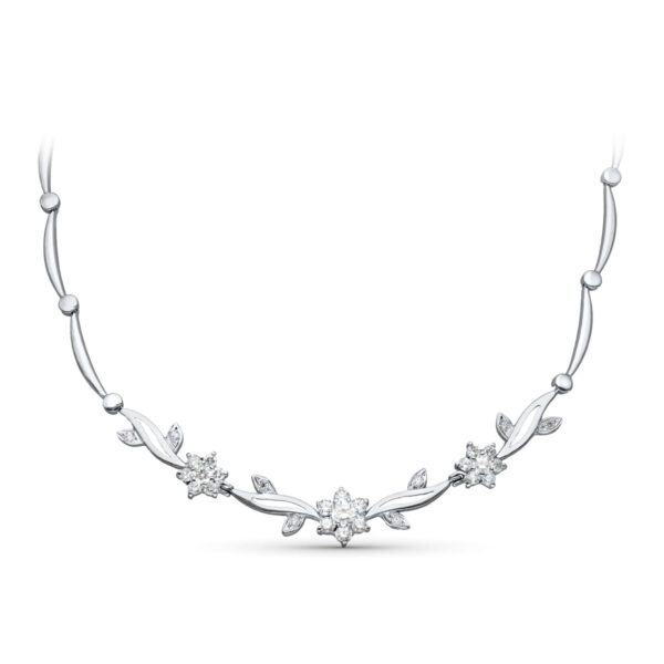 18K GARGANTILLA ORO BLANCO JUEGO NOVIA FLORES CIRCONITA 45CM CIERRE MOSQUETON