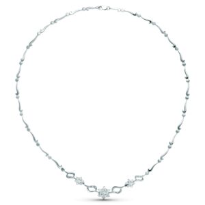 18K GARGANTILLA ORO BLANCO JUEGO NOVIA CENTRO PIÑA CIRCONITA 45CM MOSQUETON