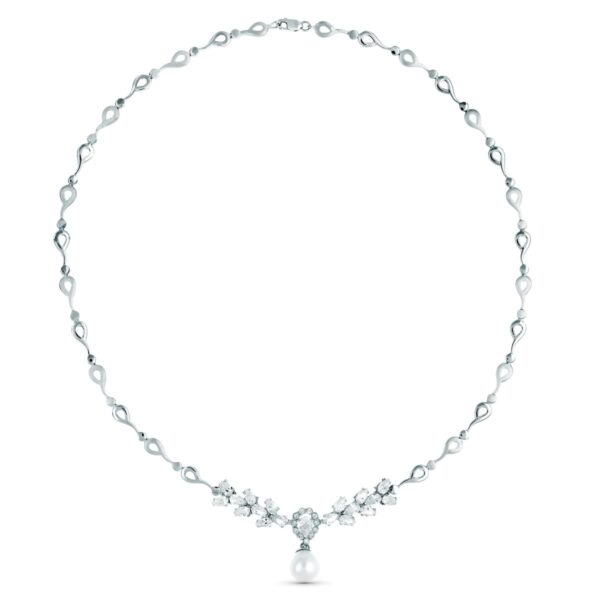 18K GARGANTILLA ORO BLANCO PERLA CULTIVADA 10 MM LONGITUD 45CM CIERRE MOSQUETON