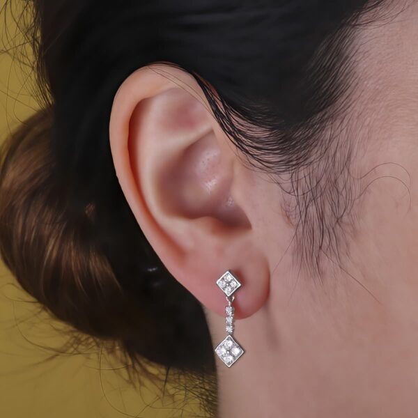 18K PENDIENTES ORO BLANCO DOBLE CUERPO JUEGO NOVIA CIRCONITA 23X8 MM PRESION - Imagen 2