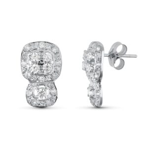 18K PENDIENTES ORO BLANCO JUEGO NOVIA CIRCONITA 15X9 MM CIERRE PRESION