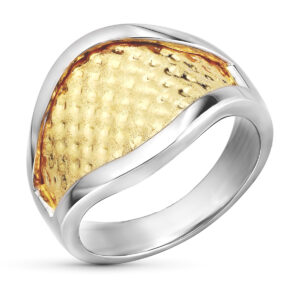 18K SORTIJA ORO BICOLOR CON ROMBOS EN BRILLO. ANCHO: 15 MM