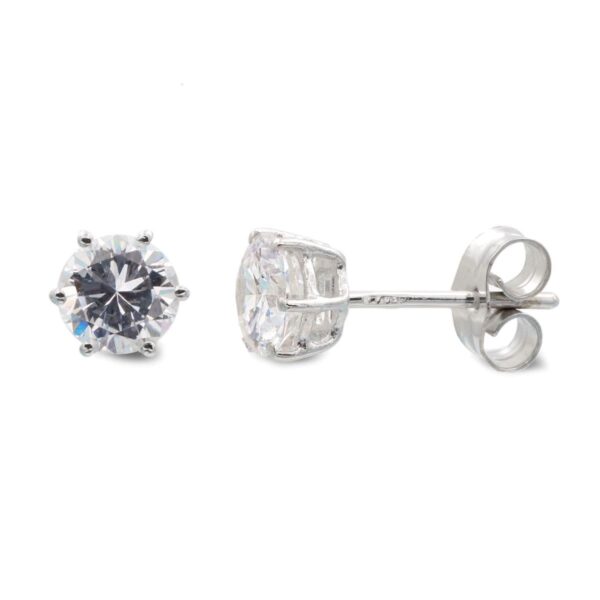 18K PENDIENTES ORO BLANCO GARRAS CIRCONITA 6X6 MM CIERRE PRESION