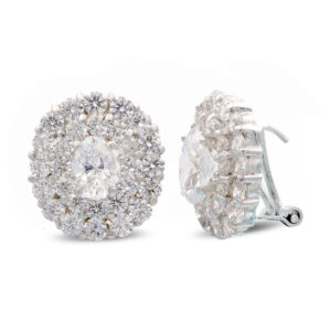 18K PENDIENTES ORO BLANCO CIRCONITA 14X12 MM CIERRE OMEGA