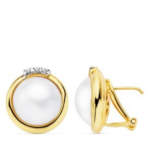 18K PENDIENTES PERLA JAPONESAS 14 MM CIERRE OMEGA