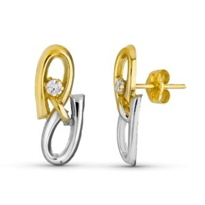 18K PENDIENTES BICOLOR CIRCONITA 17X6 MM CIERRE PRESION