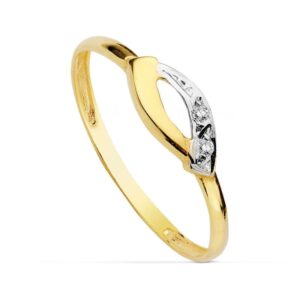 18K SORTIJA ORO BICOLOR CON MOTIVO Y CIRCONITAS. ANCHO: 4,5 MM