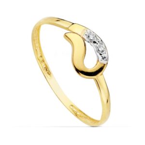 18K SORTIJA ORO BICOLOR CON MOTIVO Y CIRCONITAS. ANCHO: 6 MM