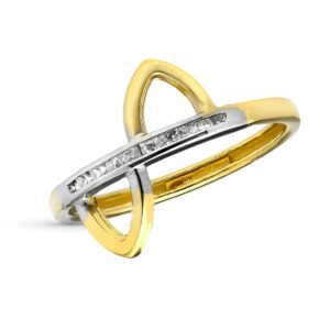 18K SORTIJA ORO BICOLOR CON CIRCONITAS EN CARRIL. ANCHO 13 MM