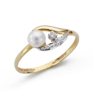18K SORTIJA ORO BICOLOR CON CIRCONITAS Y PERLA 4,5 MM. ANCHO: 7 MM