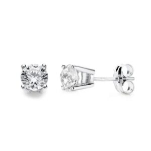 18K PENDIENTES GARRAS ORO BLANCO CIRCONITA 5 MM CIERRE PRESION