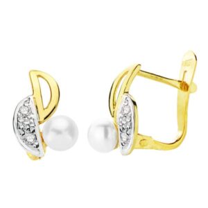 18K PENDIENTES BICOLOR PERLA 11X6 MM CIERRE CATALAN