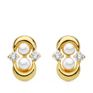 18K PENDIENTES ORO AMARILLO COMUNION PERLA Y CIRCONITA CIERRE CATALAN