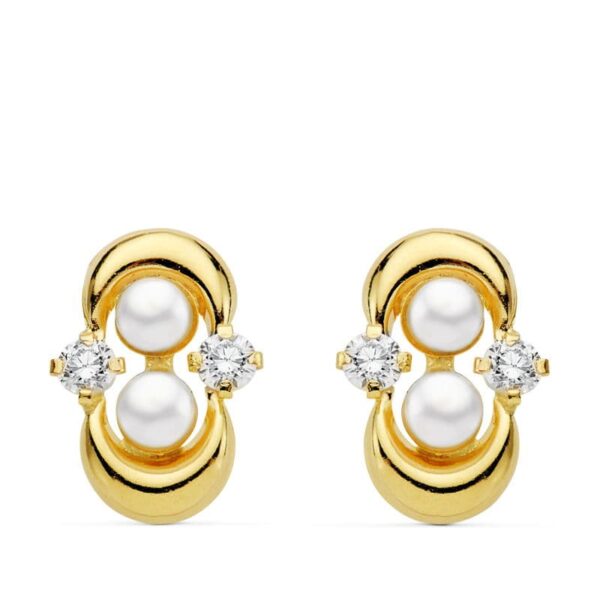18K PENDIENTES ORO AMARILLO COMUNION PERLA Y CIRCONITA CIERRE CATALAN