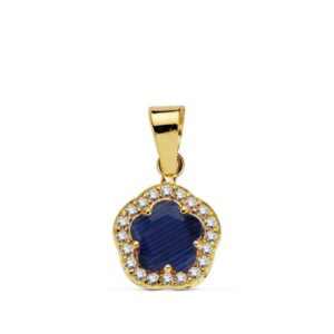 18K COLGANTE ORO AMARILLO FLOR PIEDRA AZUL 9 X9 MM