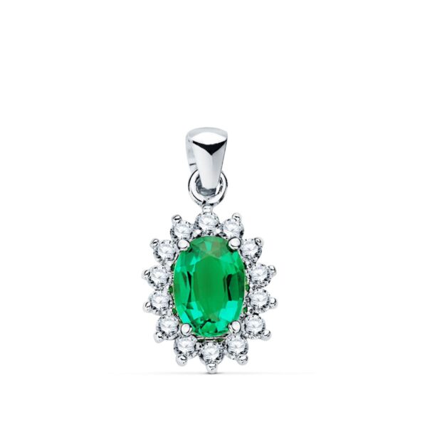18K COLGANTE ORO BLANCO ESMERALDA 8X6 MM 1.10 QT. 14 DIAMANTES 0.42 QTS. SI-H. 12,5X11 MM