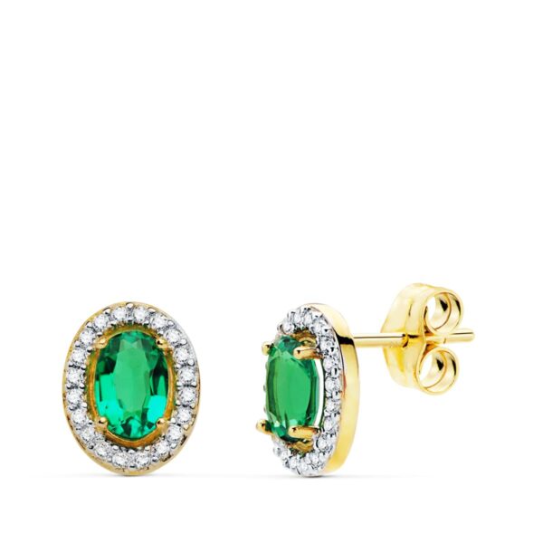 18K PENDIENTES ORO AMARILLO OVAL ESMERALDA 0.98 QT. 6X4 MM CIERRE DE PRESION.