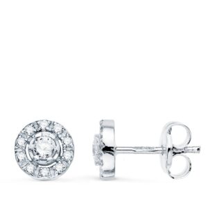 18K PENDIENTES ORO BLANCO REDONDO CON CIRCONITA 7 MM CIERRE PRESION