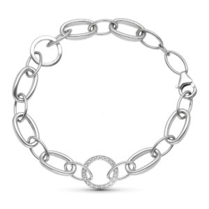 18K PULSERA ORO BLANCO ESLABON OVAL Y CIRCULAR CON CIRCONITA 18.5 CM