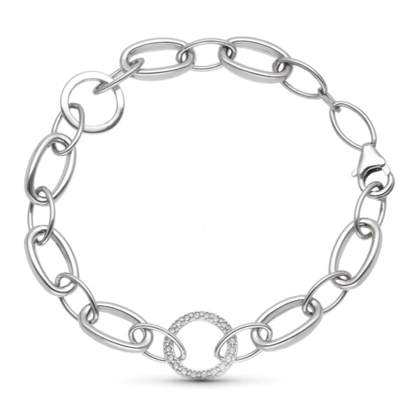 18K PULSERA ORO BLANCO ESLABON OVAL Y CIRCULAR CON CIRCONITA 18.5 CM