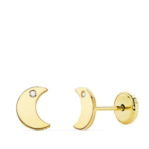 18K PENDIENTES ORO AMARILLO LUNA CIRCONITA 6.5X5 MM CIERRE TUERCA
