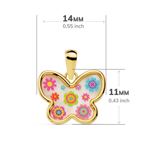 18K COLGANTE ORO AMARILLO MARIPOSA NACAR COLORES. 14X11 MM - Imagen 2