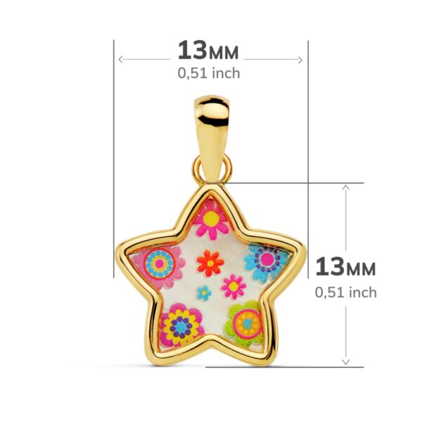 18K COLGANTE ORO AMARILLO ESTRELLA NACAR COLORES. 13X13 MM - Imagen 2