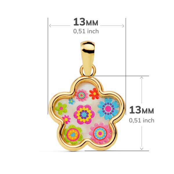 18K COLGANTE ORO AMARILLO FLOR NACAR COLORES. 13X13 MM - Imagen 2
