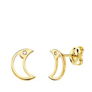 18K PENDIENTES ORO AMARILLO LUNA CIRCONITA 8X6 MM CIERRE PRESION