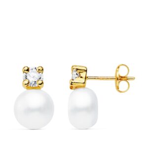 18K PENDIENTES ORO AMARILLO PERLA Y GARRAS 12X8 MM CIERRE PRESION