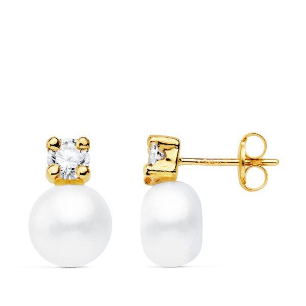 18K PENDIENTES ORO AMARILLO PERLA Y GARRAS 12X8 MM CIERRE PRESION